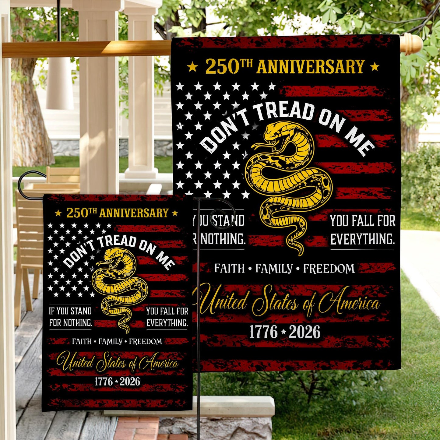 Dont Tread on Me Flag House Flag, USA 250 Years Flag, 250th Anniversary America, Patriotic USA Flag, 250th Independence Day Yard Decor