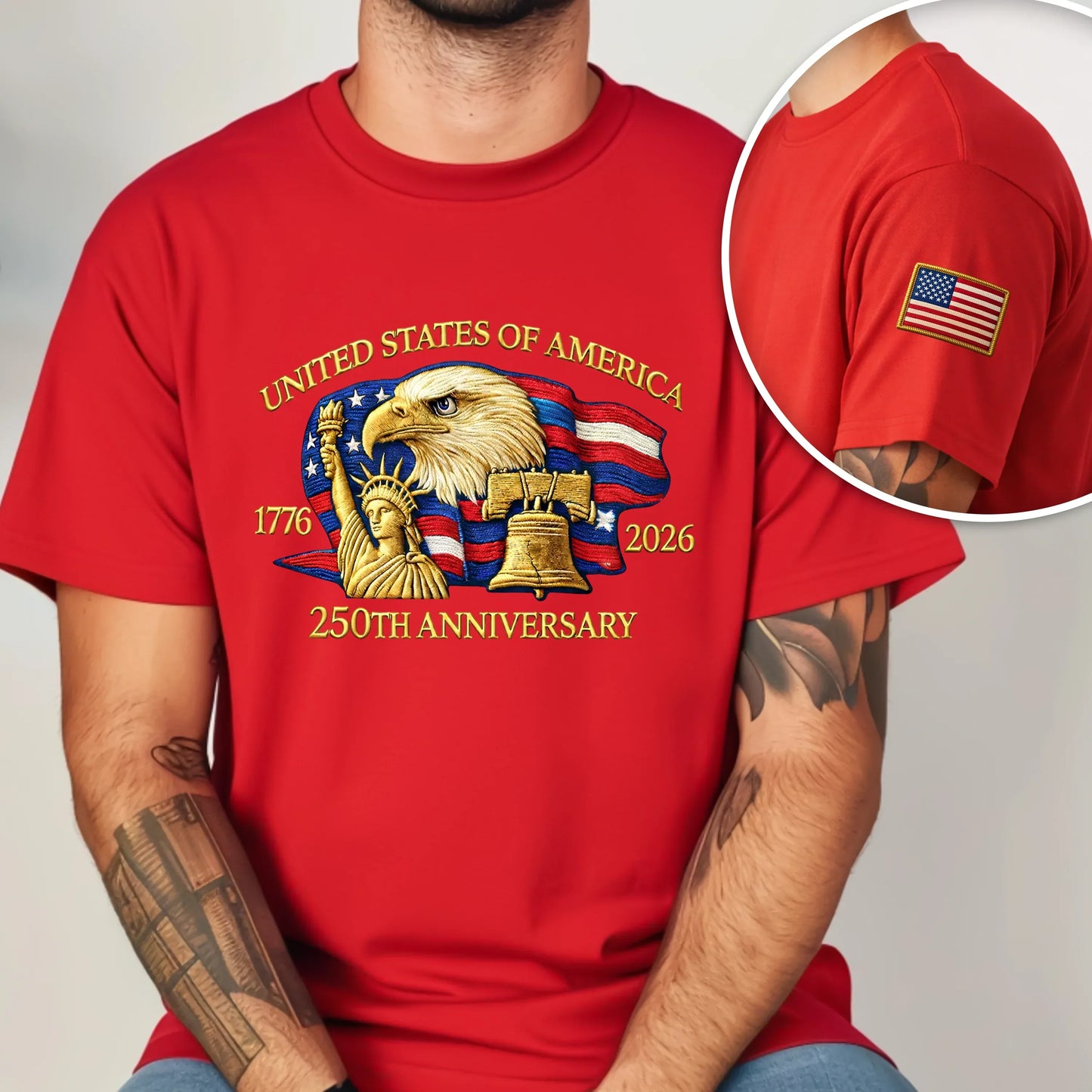 Bald Eagle United States Of America 250th Anniversary Sleeve Tee Shirt
