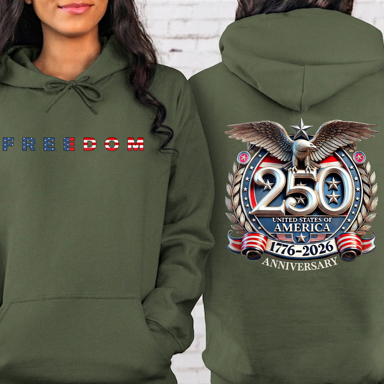 Freedom 250 Years Anniversary Dark Shirt | Patriotic 4th of July 1776β2026 Eagle US Flag - Two Sides