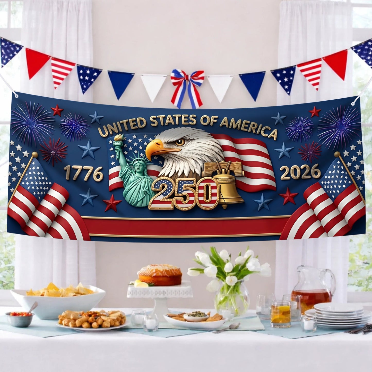 Patriotic 250th Anniversary 1776 2026 United States of America Semiquincentennial Grommet Flag