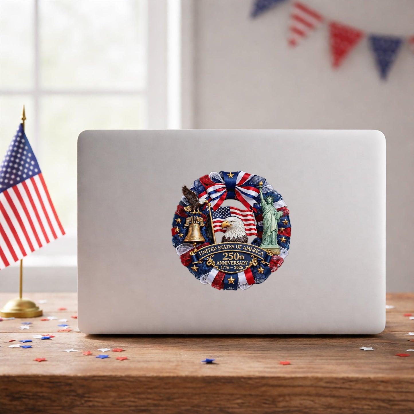USA Flag Eagle Liberty Bell 250th Anniversary Decal 1776-2026 Patriotic Sticker