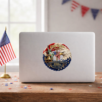 God Bless America 250th Anniversary Decal, Christian Eagle Patriotic Window Sticker