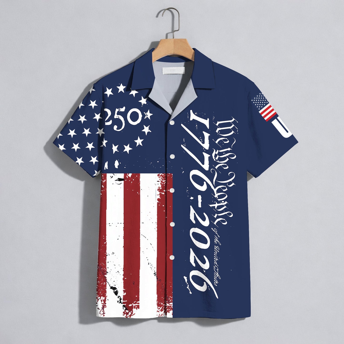 America 250th Anniversary Toile De Jouy Style Patriotic Hawaiian Shirt