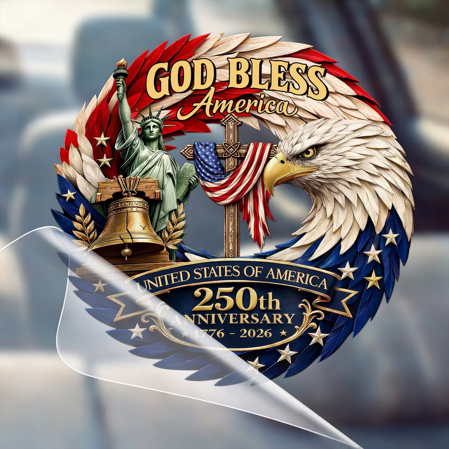 God Bless America 250th Anniversary Decal, Christian Eagle Patriotic Window Sticker