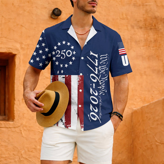 America 250th Anniversary Toile De Jouy Style Patriotic Hawaiian Shirt