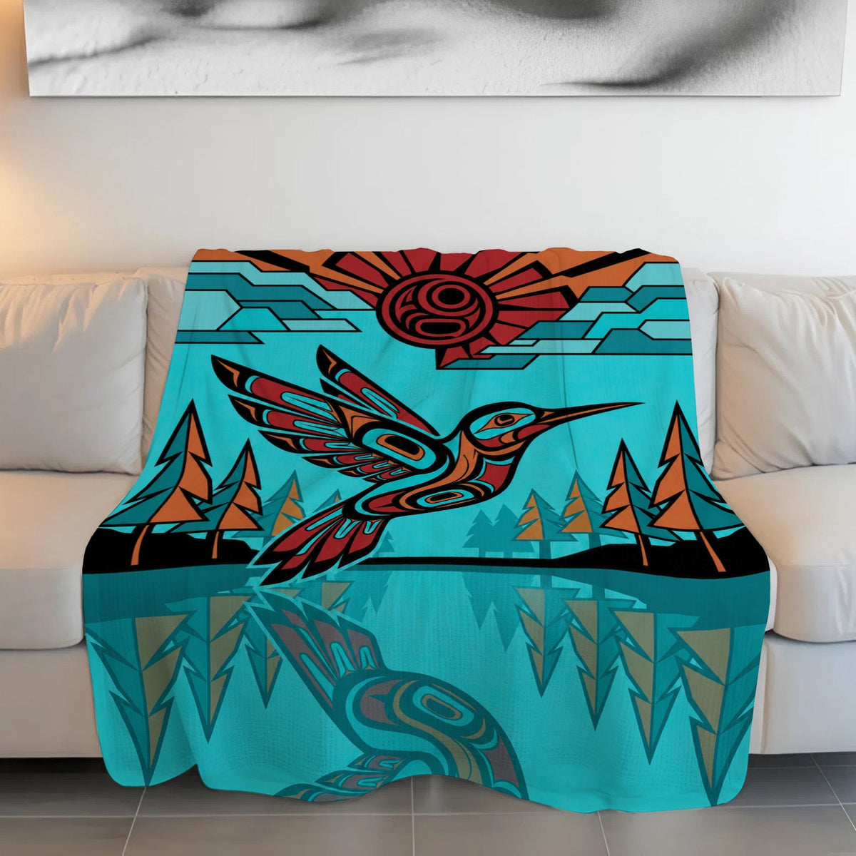 Turquoise Hummingbird Horizon Personalized Premium Blanket