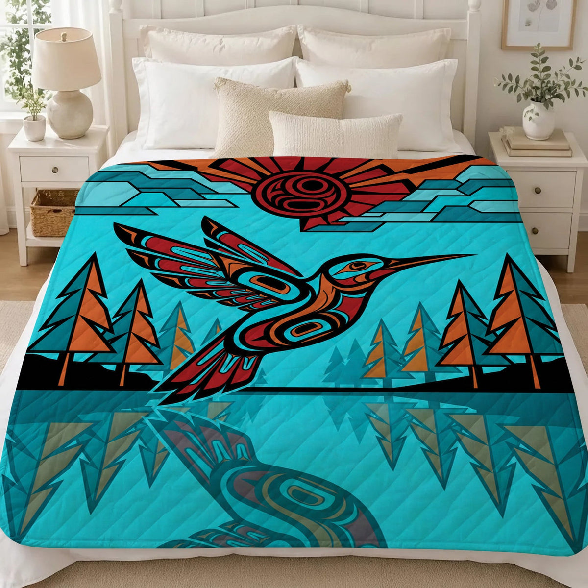 Turquoise Hummingbird Horizon Personalized Premium Blanket