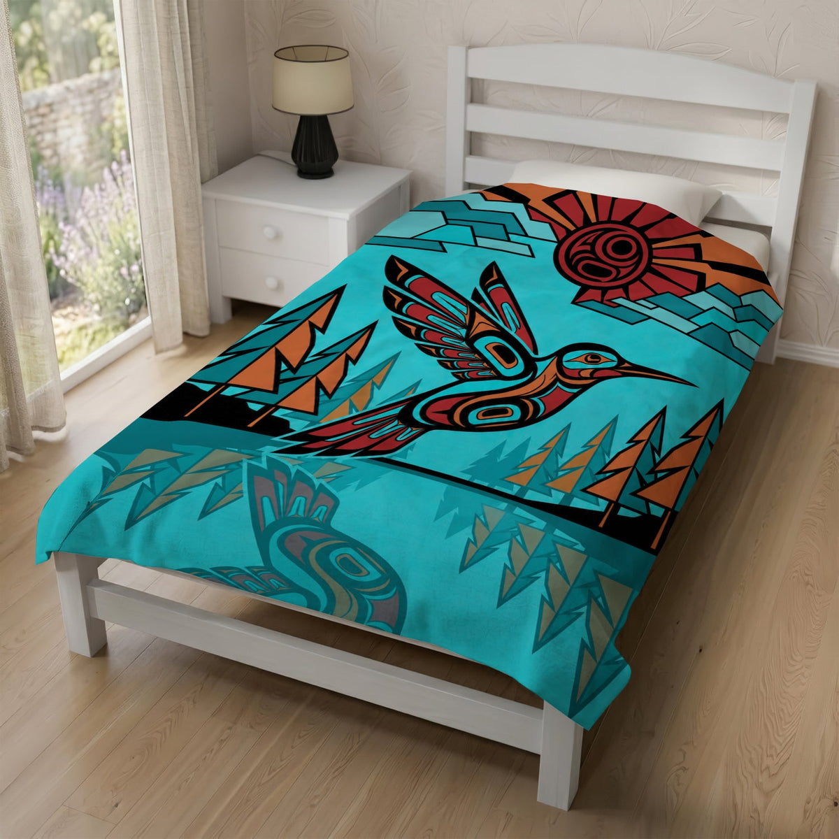 Turquoise Hummingbird Horizon Personalized Premium Blanket