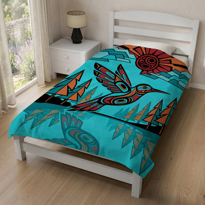 Turquoise Hummingbird Horizon Personalized Premium Blanket
