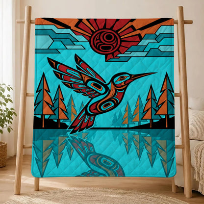 Turquoise Hummingbird Horizon Personalized Premium Blanket