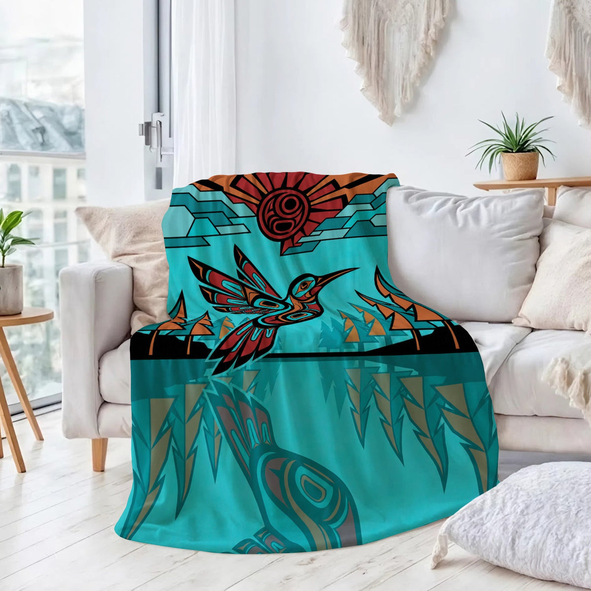 Turquoise Hummingbird Horizon Personalized Premium Blanket