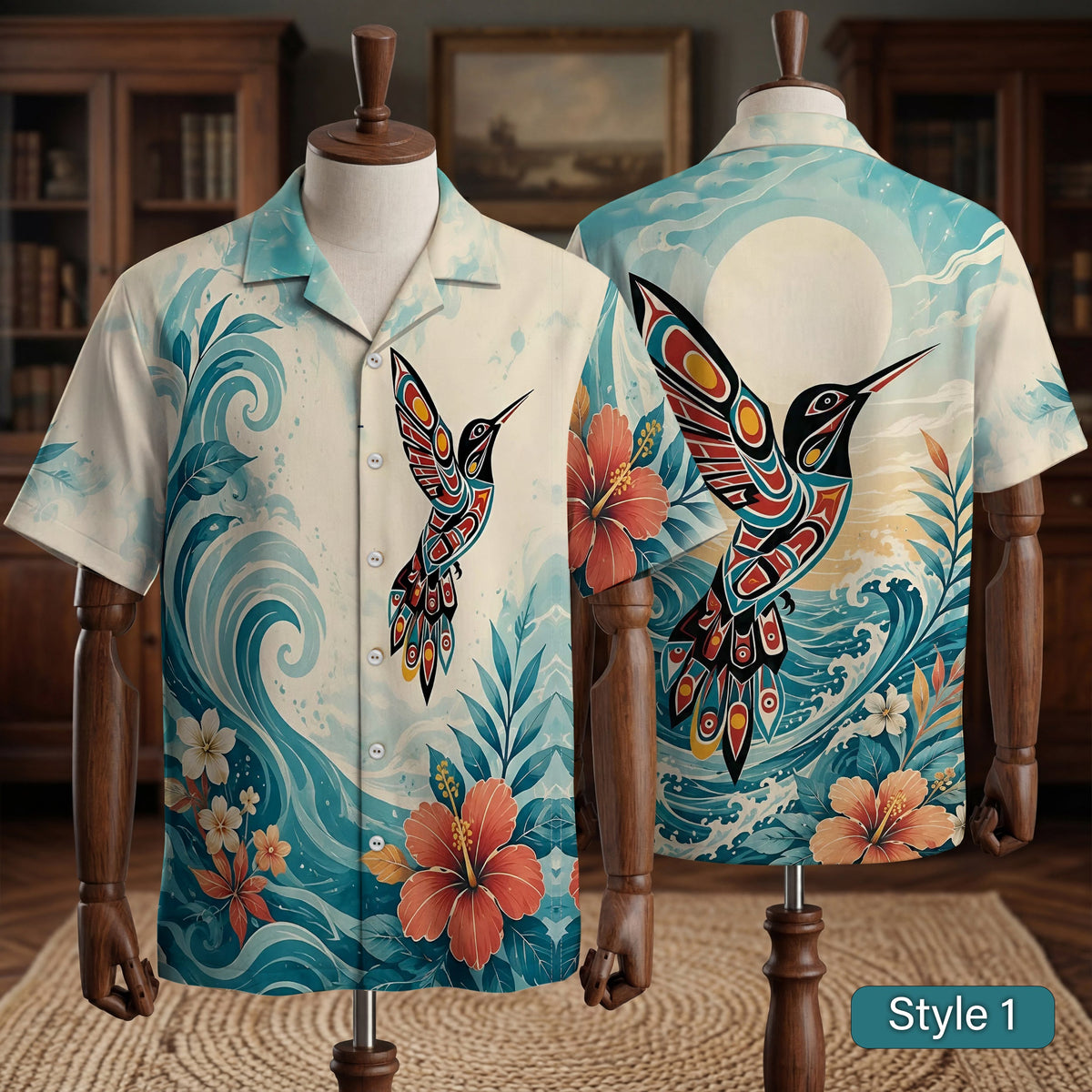 Native Hummingbird Pattern Hawaiian Shirt for Adults & Kids