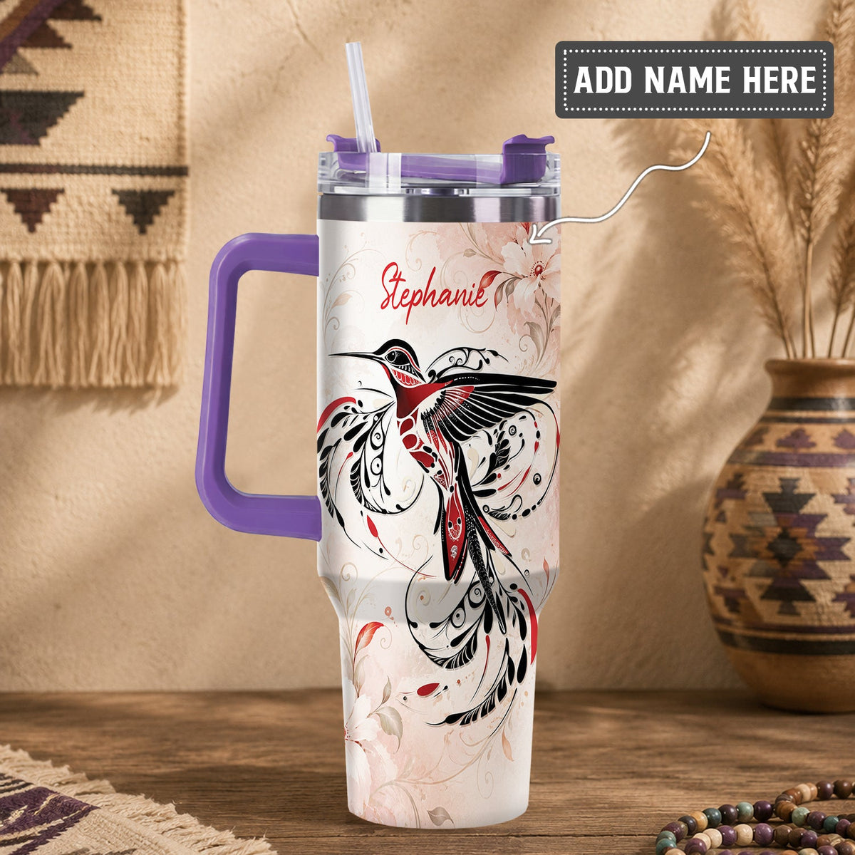 Ruby Hummingbird Elegance Personalized Tumbler