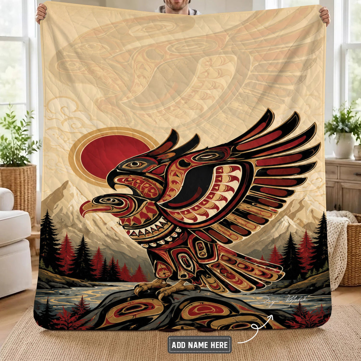 Twin Eagles of Dawn Personalized Premium Blanket