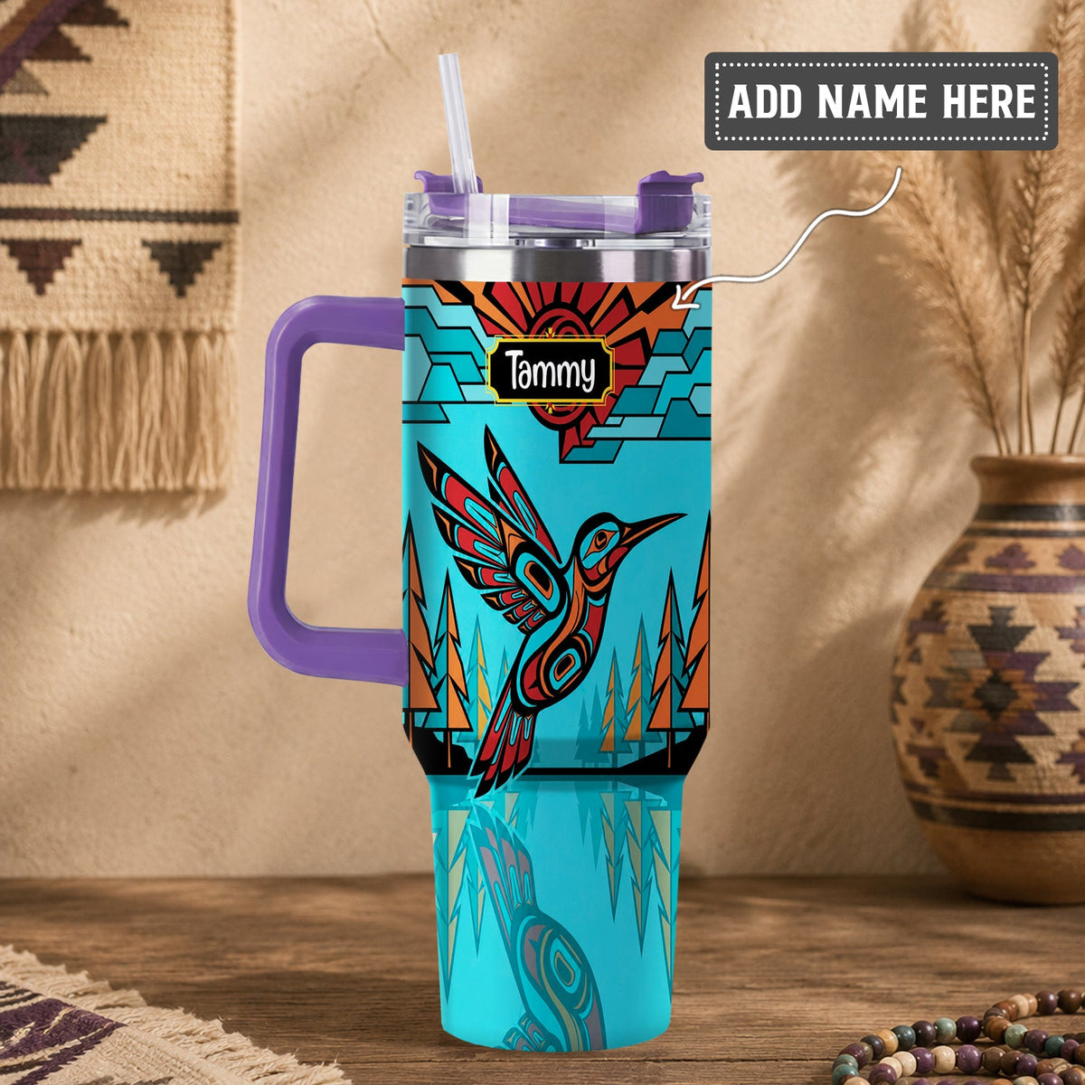 Turquoise Hummingbird Horizon Personalized Tumbler