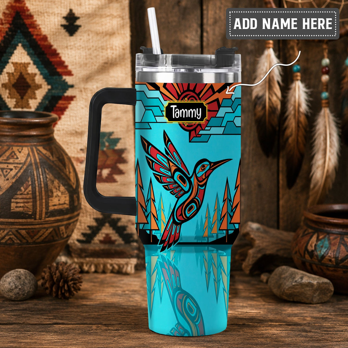 Turquoise Hummingbird Horizon Personalized Tumbler
