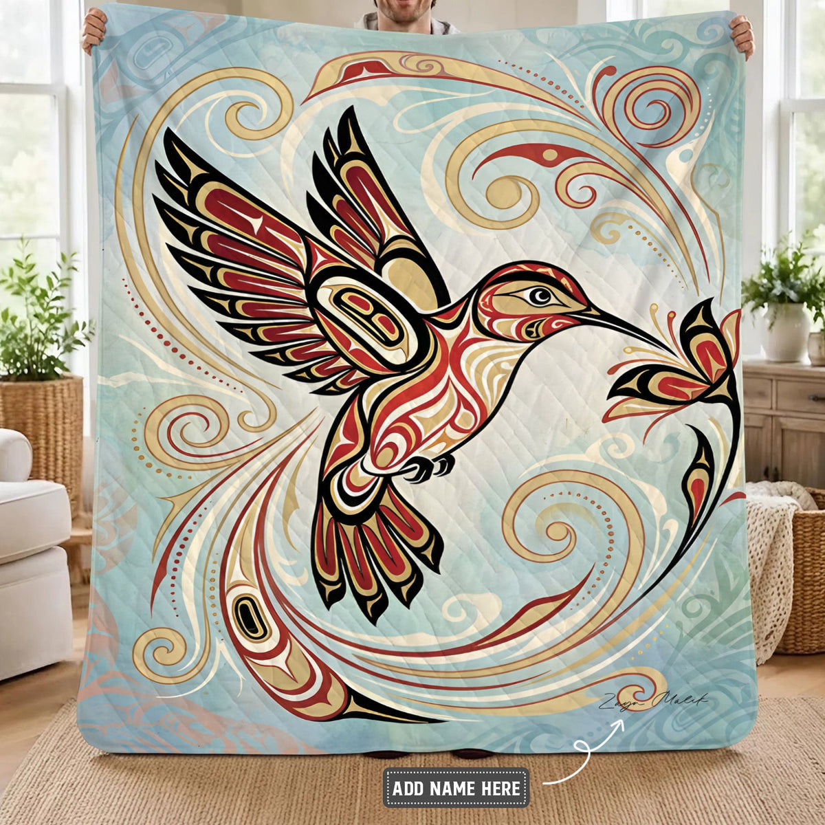 Crimson Hummingbird Elegance Personalized Premium Blanket