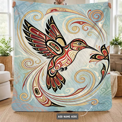 Crimson Hummingbird Elegance Personalized Premium Blanket