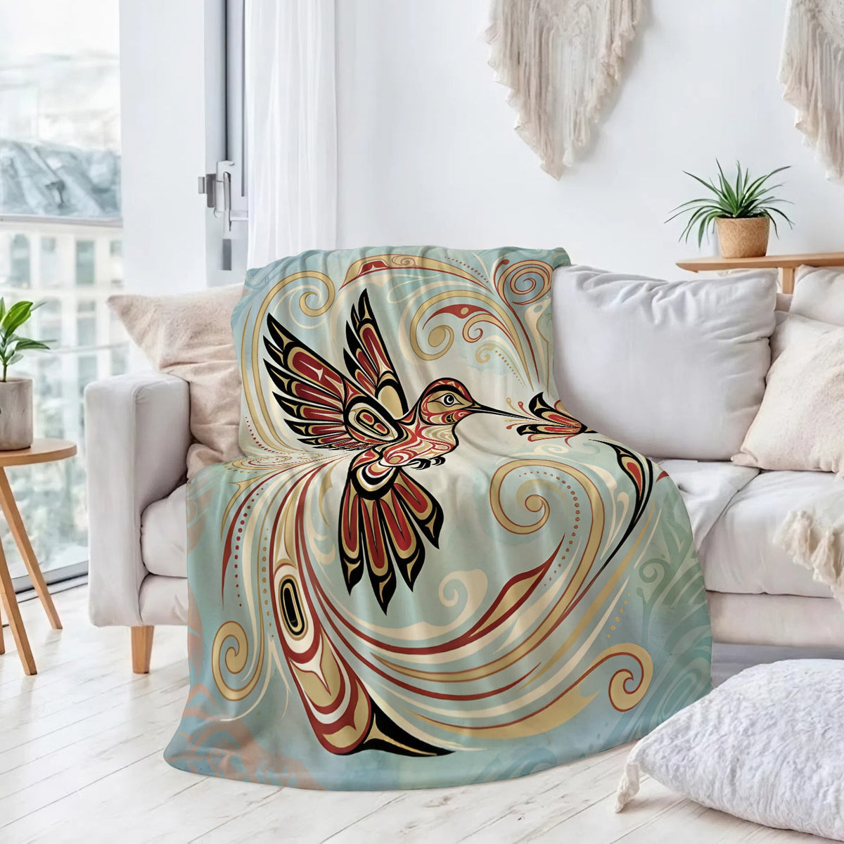 Crimson Hummingbird Elegance Personalized Premium Blanket