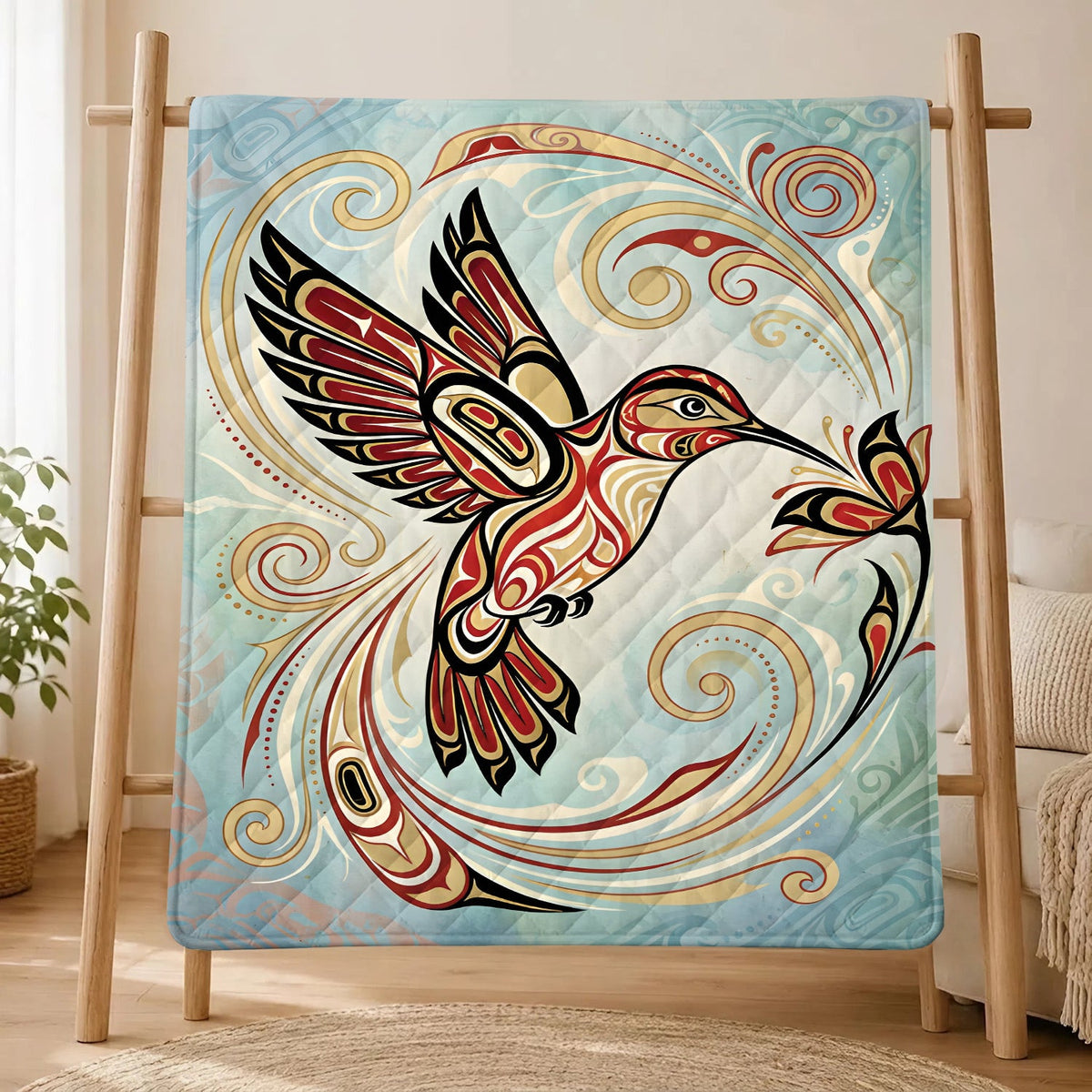 Crimson Hummingbird Elegance Personalized Premium Blanket