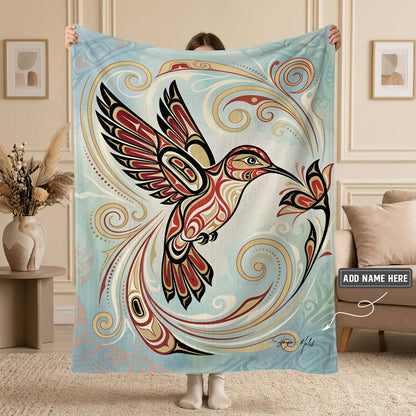 Crimson Hummingbird Elegance Personalized Premium Blanket