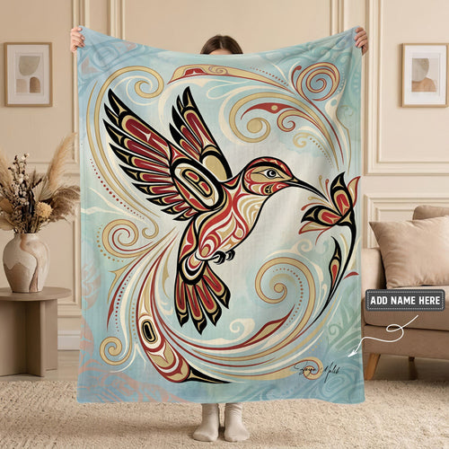 Crimson Hummingbird Elegance Personalized Premium Blanket