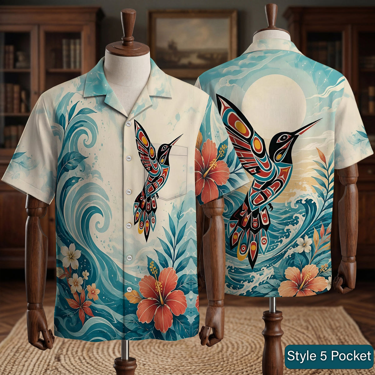 Native Blue Jay Bird Pattern Hawaiian Shirt for Adults & Kids