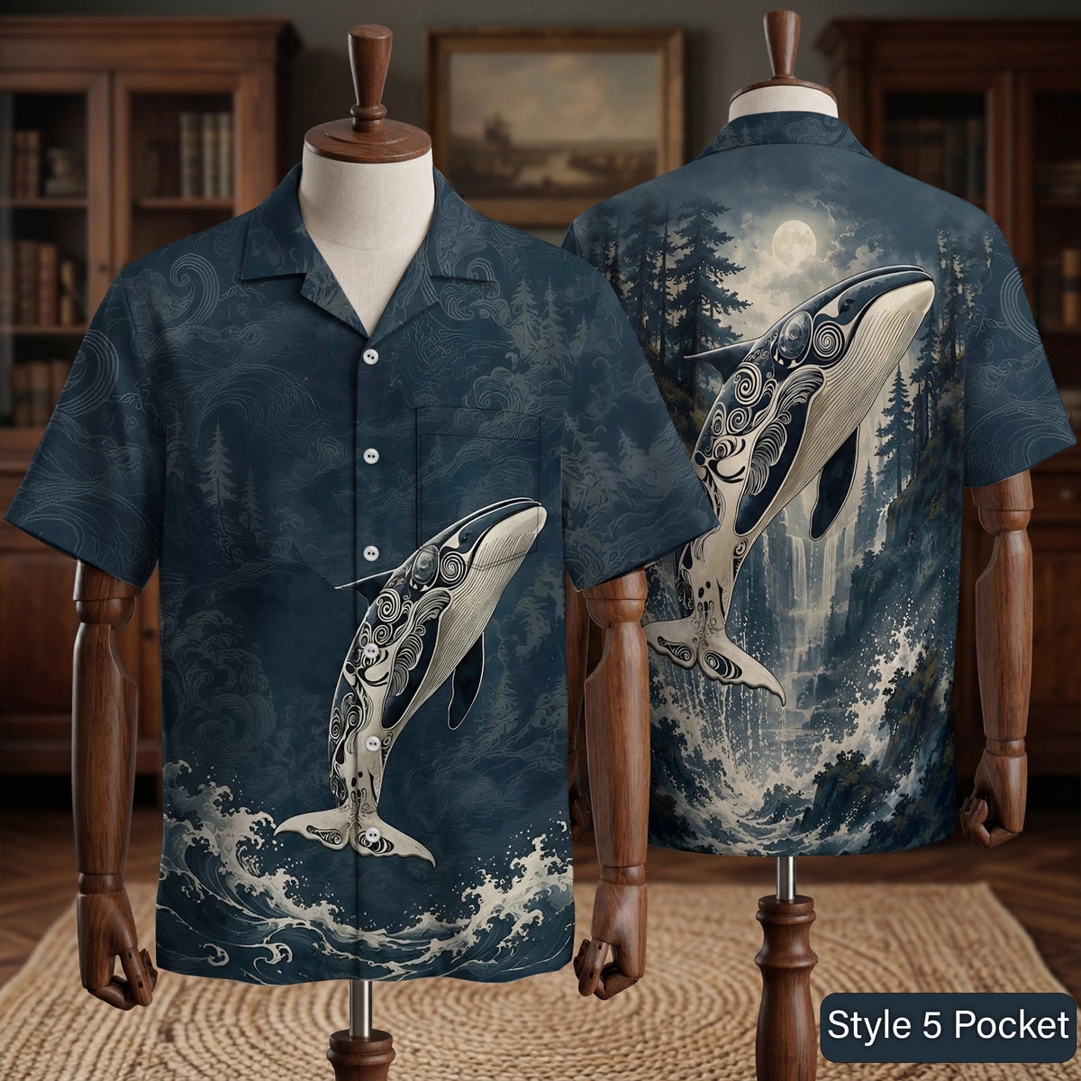 Native Orca Pattern Hawaiian Shirt for Adults & Kids