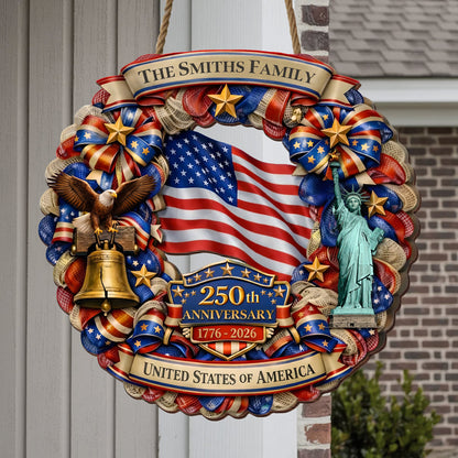 Custom Family Name Wood Sign- Personalized America 250th Anniversary Gifts For Mom, Dad, Brother, Sister, Kids - Family Forever United