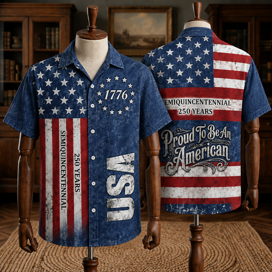 America 250th Anniversary Toile De Jouy Style Patriotic Hawaiian Shirt