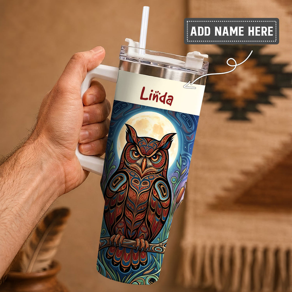 Moonlit Owl Wisdom Personalized Tumbler