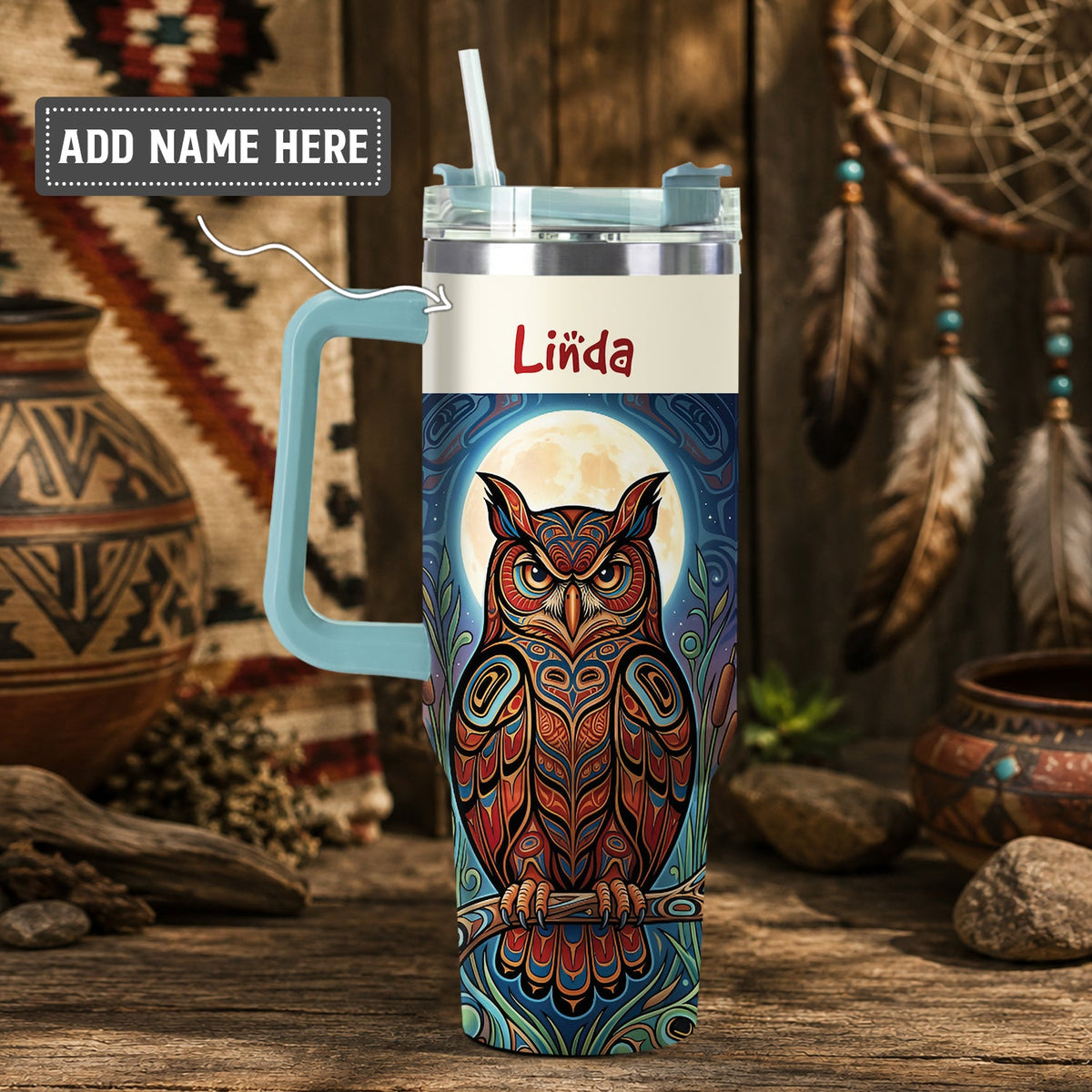 Moonlit Owl Wisdom Personalized Tumbler