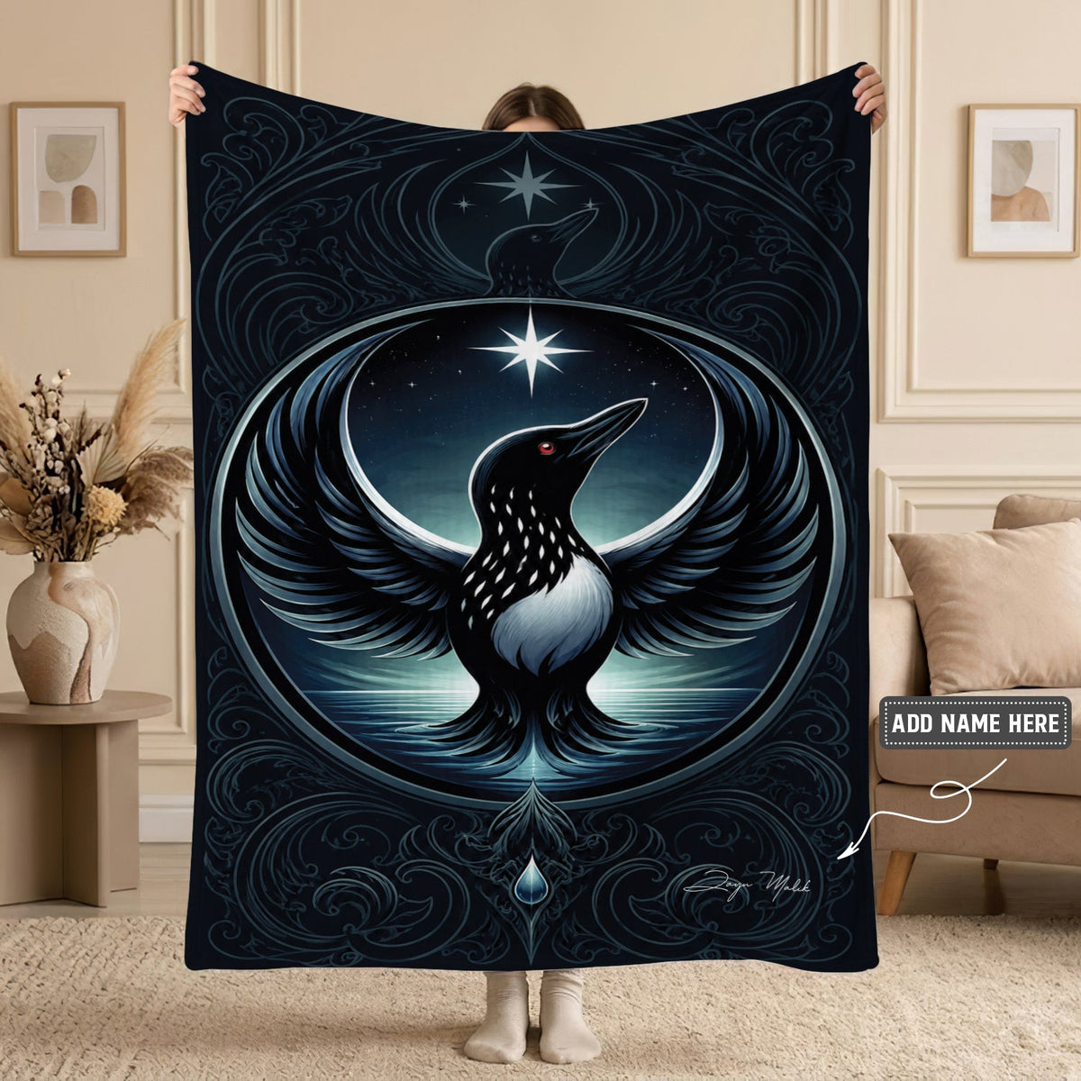 Loon of the Silver Moon Personalized Premium Blanket