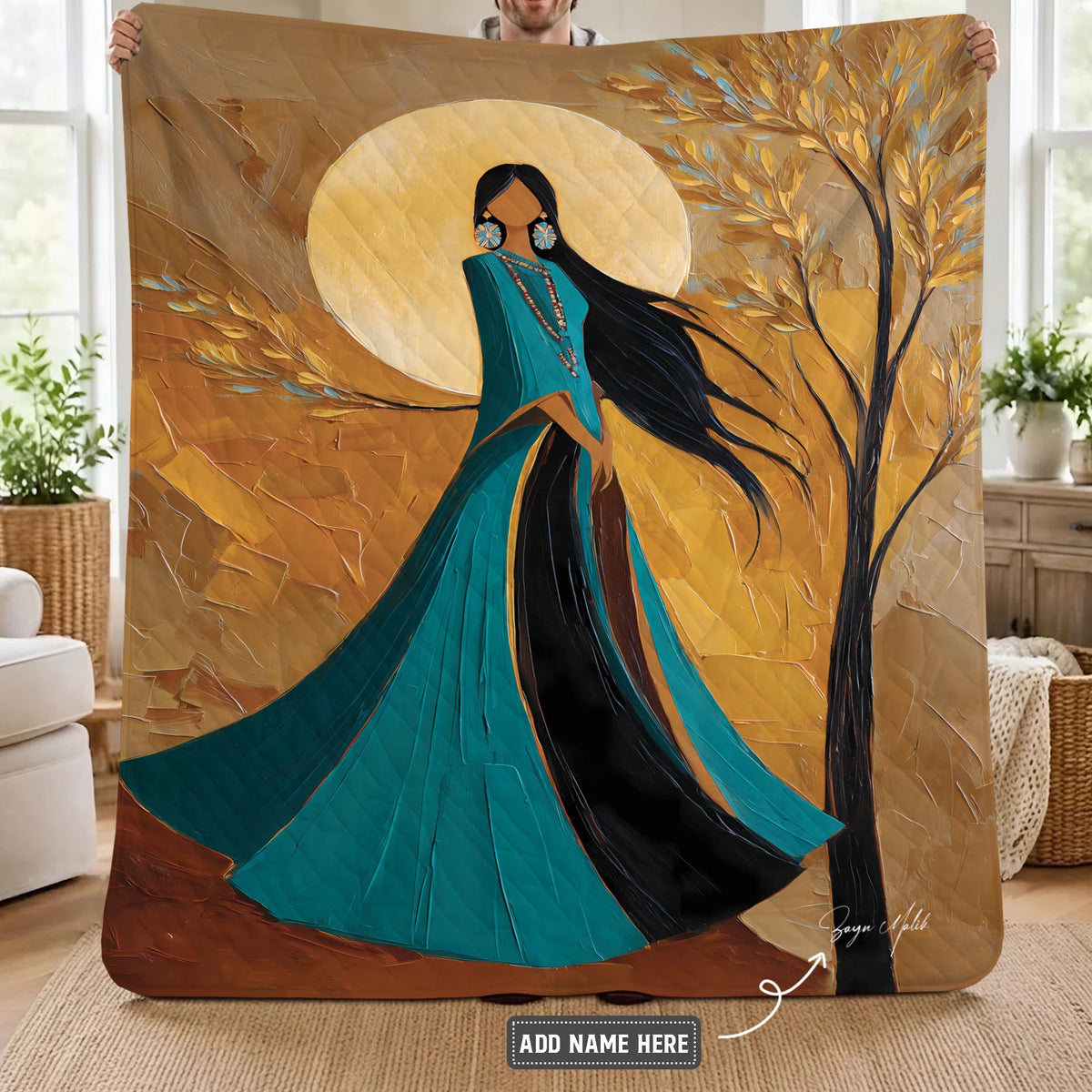 Golden Moon Woman Personalized Premium Blanket