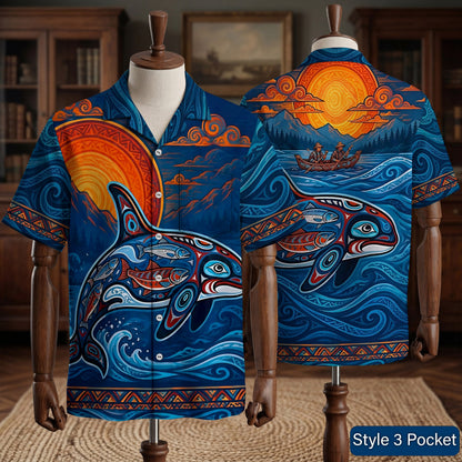 Native Orca Pattern Hawaiian Shirt for Adults & Kids