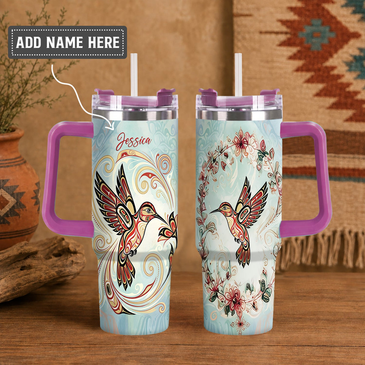 Turquoise Hummingbird Dream Personalized Tumbler