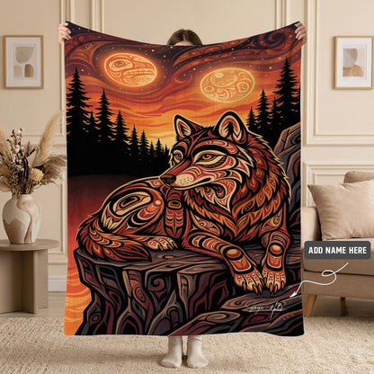 Moonlit Wolf Guardian Personalized Premium Blanket