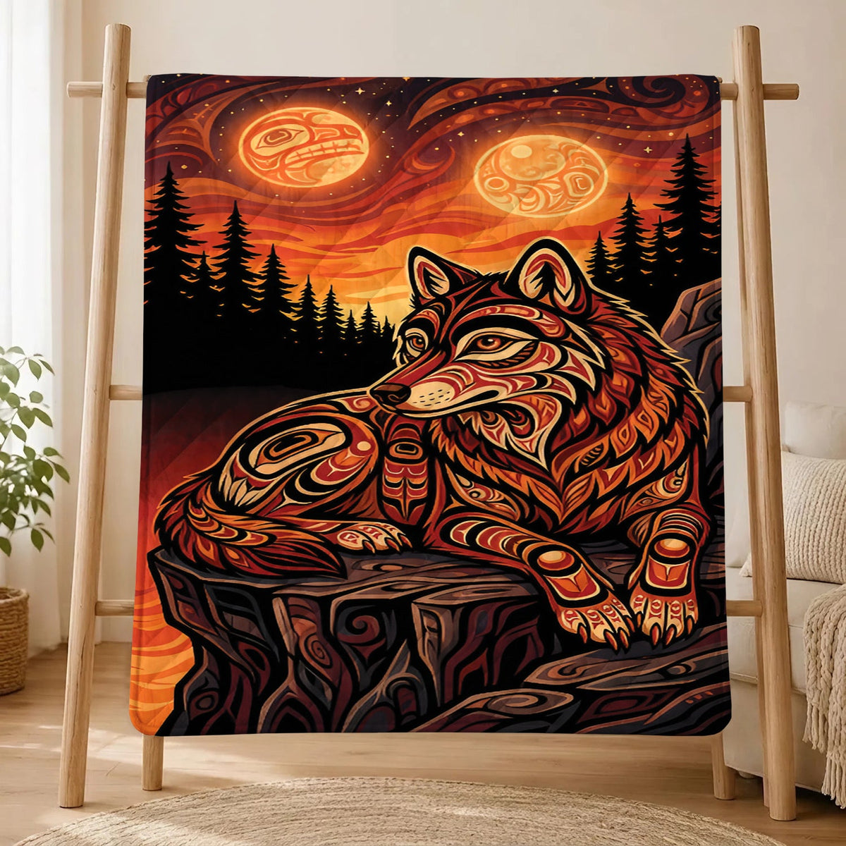 Moonlit Wolf Guardian Personalized Premium Blanket