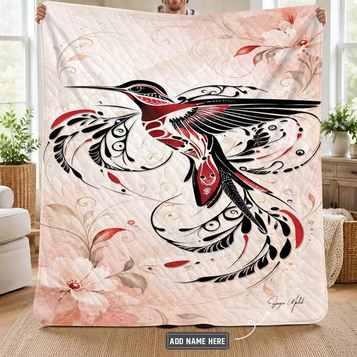 Crimson Hummingbird Flight Personalized Premium Blanket