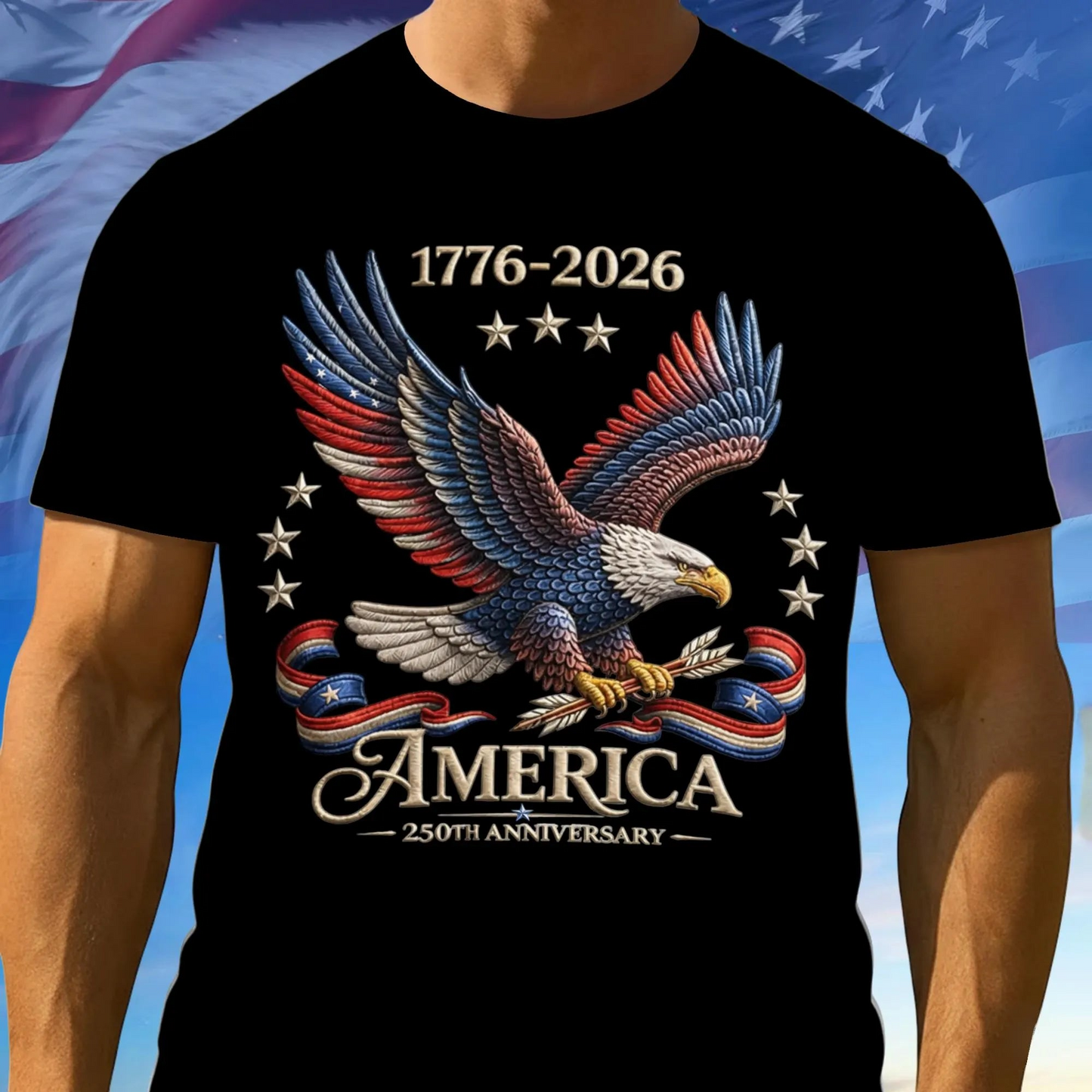 250th Anniversary America Patriotic T-Shirt, Bald Eagle American Flag