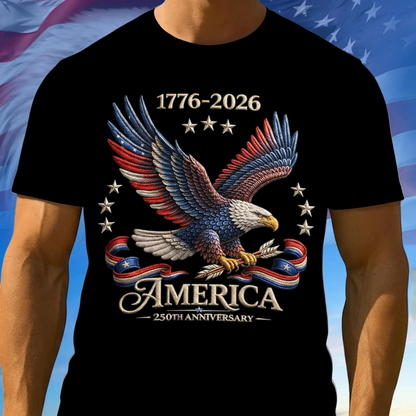 250th Anniversary America Patriotic T-Shirt, Bald Eagle American Flag