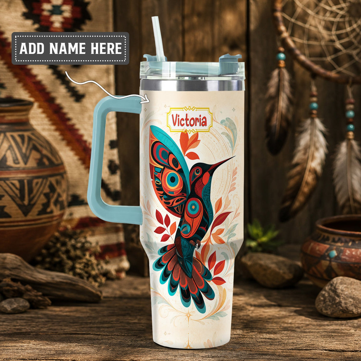 Hummingbird Ember Bloom Personalized Tumbler