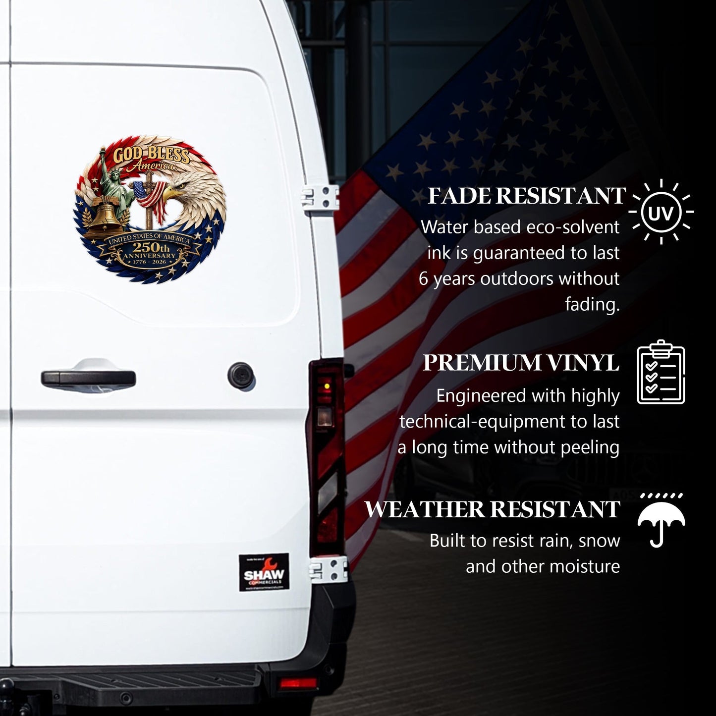 God Bless America 250th Anniversary Decal, Christian Eagle Patriotic Window Sticker