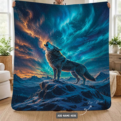Celestial Wolf Howl Personalized Premium Blanket