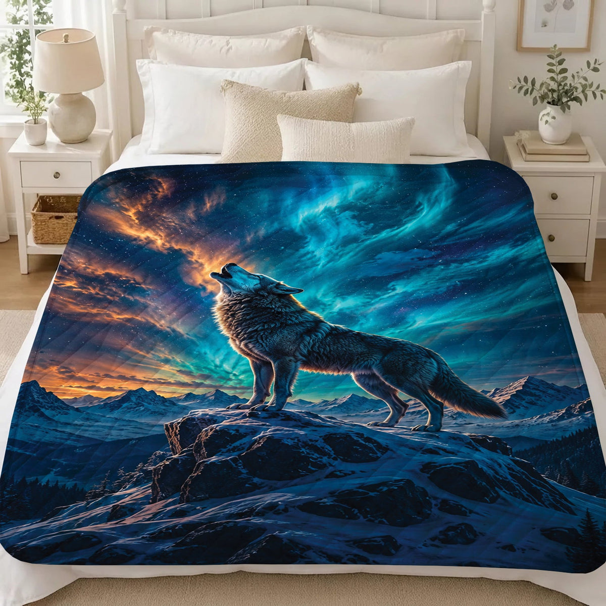 Celestial Wolf Howl Personalized Premium Blanket
