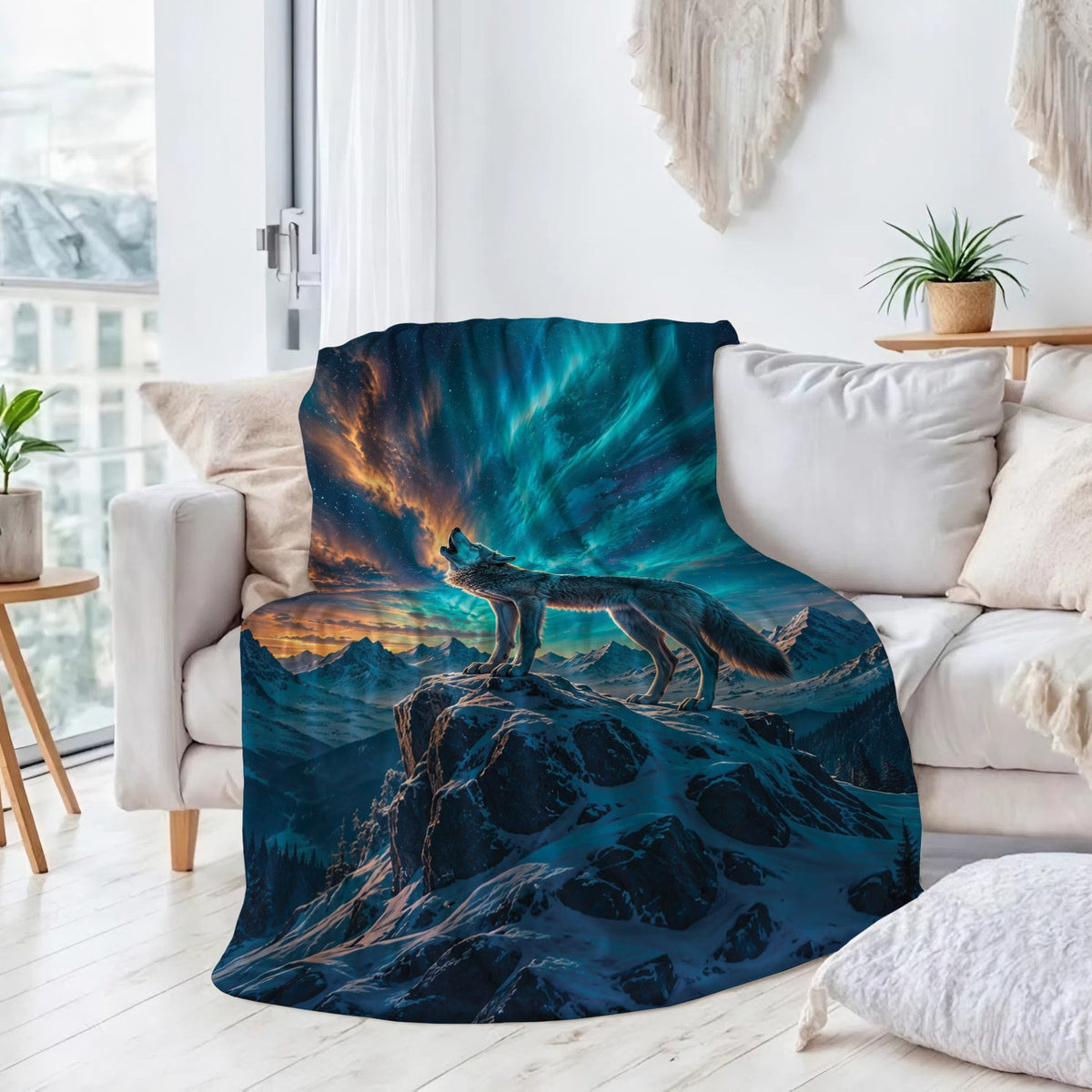 Celestial Wolf Howl Personalized Premium Blanket