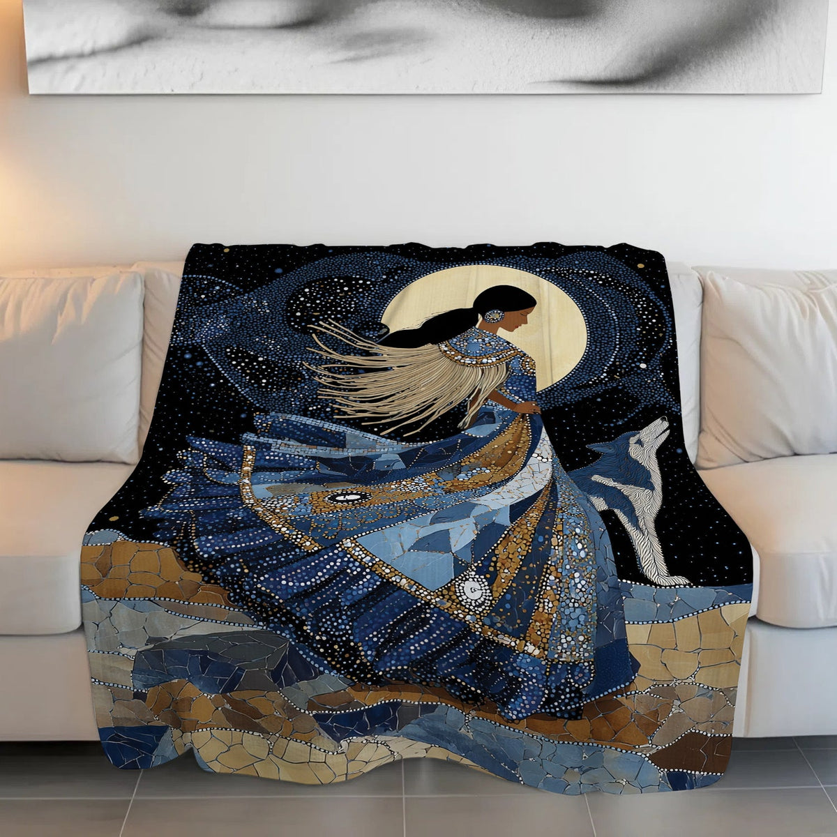 Moonlit Wolf Woman Personalized Premium Blanket