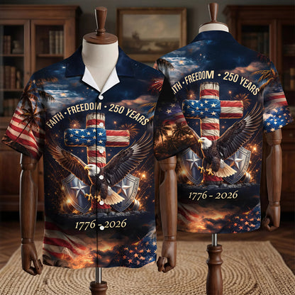America 250th Anniversary Toile De Jouy Style Patriotic Hawaiian Shirt
