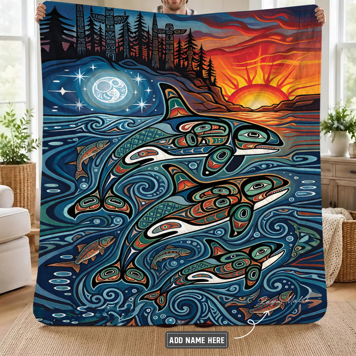 Moonlit Orca Journey Personalized Premium Blanket
