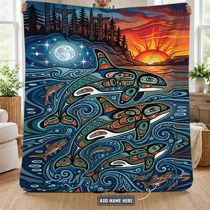 Moonlit Orca Journey Personalized Premium Blanket